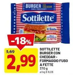 DPiù Sottilette burger con cheddar- formaggio fuso a fette offerta