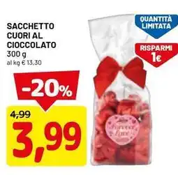 DPiù Sacchetto cuori al cioccolato offerta
