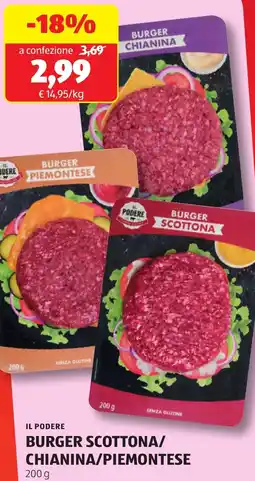 ALDI Il podere burger scottona/ chianina/piemontese offerta