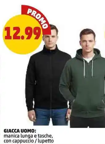 Giacca uomo, manica lunga e tasche, con cappuccio / lupetto