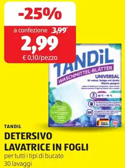 ALDI Tandil detersivo lavatrice in fogli offerta