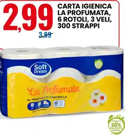Eurospin Carta igienica la profumata, 6 rotoli, 3 veli, 300 strappi offerta
