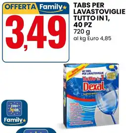 Eurospin Tabs per lavastoviglie tutto in 1, 40 pz Dexal offerta
