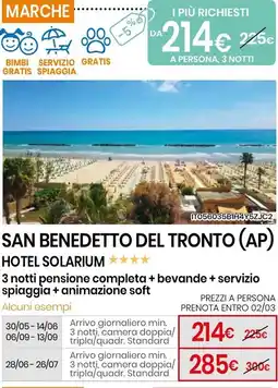 Eurospin San benedetto del tronto (ap) hotel solarium 3 notti offerta