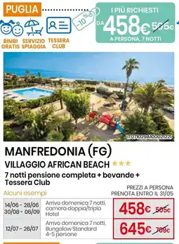 Eurospin Manfredonia (fg) villaggio african beach 7 notti offerta