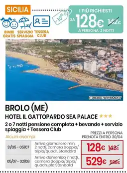 Eurospin Brolo (me) hotel il gattopardo sea palace 2 o 7 notti offerta