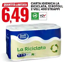 Eurospin Carta igienica la riciclata, 12 rotoli, 2 veli, 400 strappi offerta