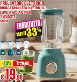 Satur Frullatore elettrico brocca graduata in vetro , lame in acciaio inox, 2 velocità 500W offerta