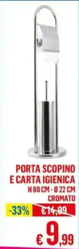Satur Porta scopino e carta igienica H 80 cm - Ø 22 cm cromato offerta