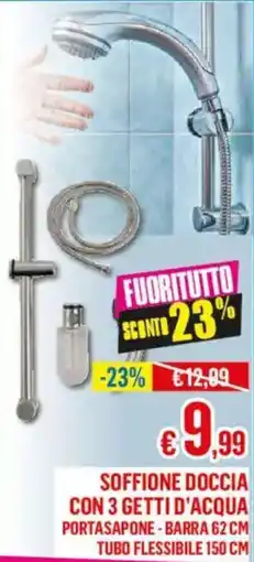 Satur Soffione doccia con 3 getti d'acqua portasapone-barra 62 cm tubo flessibile 150 cm offerta