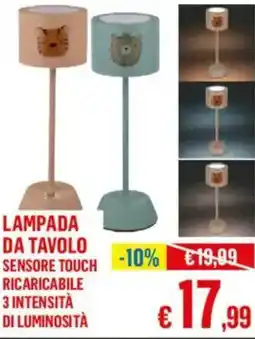 Satur Lampada da tavolo sensore touch ricaricabile 3 intensità di luminosità offerta