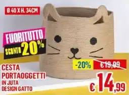 Satur Cesta portaoggetti in juta design gatto offerta