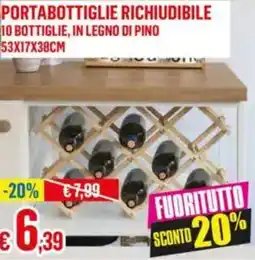 Satur Portabottiglie richiudibile 10 bottiglie, in legno di pino 53x17x38cm offerta