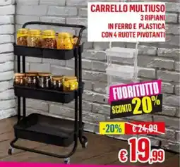 Satur Carrello multiuso 3 ripiani in ferro e plastica con 4 ruote pivotanti offerta