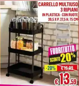 Satur Carrello multiuso 3 ripiani in plastica-con ruote offerta