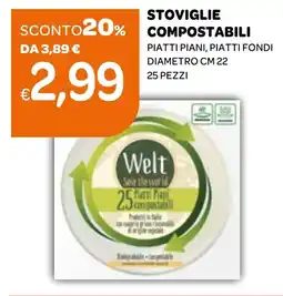 Ekom Stoviglie compostabili piatti piani, piatti fondi diametro cm 22 25 pezzi offerta