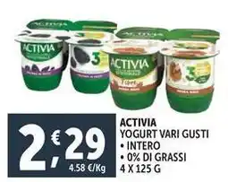 Deco Supermercati Activia yogurt intero 0% di grassi offerta