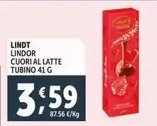 Deco Supermercati Lindt lindor cuori al latte tubino offerta