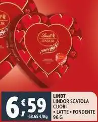 Deco Supermercati Lindt lindor scatola cuori latte fondente offerta