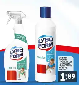 Deco Supermercati Lysoform superfici pavimenti spray active mousse WC offerta