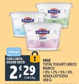 Deco Supermercati Fage total yogurt greco bianco senza lattosio offerta