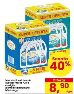 Interspar Detersivo liquido bucato lavatrice Fresco Puro o Marsiglia Spuma di Sciampagna offerta