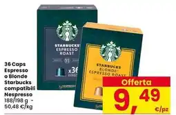Interspar 36 Caps Espresso o Blonde Starbucks compatibili Nespresso offerta