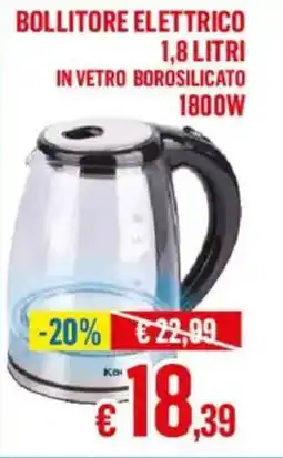 Satur Bollitore elettrico in vetro borosilicato 1800W offerta