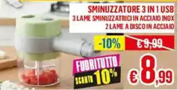 Satur Sminuzzatore 3 in 1 usb 3 lame sminuzzatrici in acciaio inox 2 lame a disco in acciaio offerta