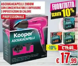Satur Asciugacapelli 2000w con concentratore e diffusore 3 impostazioni di calore offerta