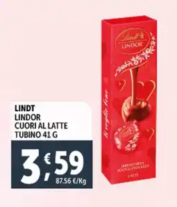 Deco Supermercati Lindt lindor cuori al latte tubino offerta