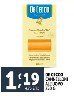 Deco Supermercati De cecco cannelloni all'uovo offerta