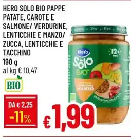Galassia Hero solo bio pappe patate, carote e salmone/verdurine, lenticchie e manzo/ zucca, lenticchie e tacchino offerta