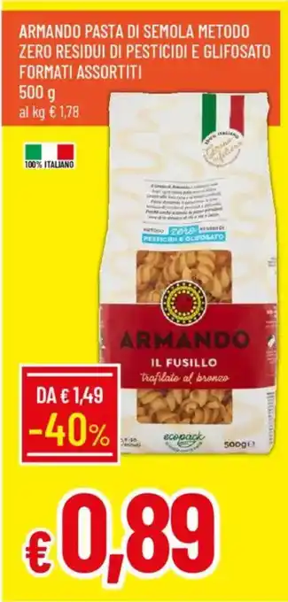 Armando pasta di semola metodo zero residui di pesticidi e glifosato