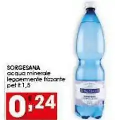 Iper Pellicano SORGESANA acqua minerale leggermente frizzante offerta