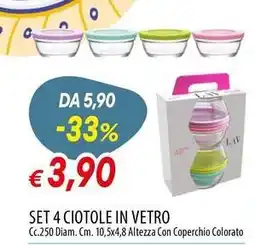 Galassia Set 4 ciotole in vetro offerta