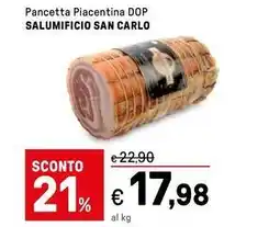 Iper La Grande Pancetta Piacentina DOP SALUMIFICIO SAN CARLO offerta