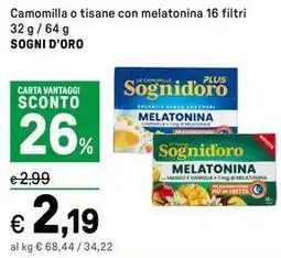 Iper La Grande Camomilla o tisane con melatonina 16 filtri SOGNI D'ORO offerta