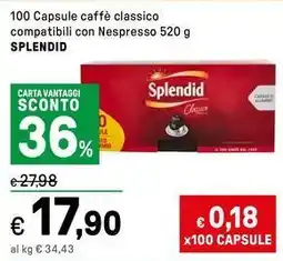 Iper La Grande 100 Capsule caffè classico compatibili con Nespresso SPLENDID offerta