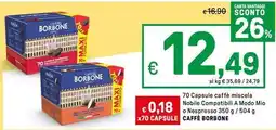 Iper La Grande 70 Capsule caffè miscela Nobile Compatibili A Modo Mio o Nespresso CAFFÈ BORBONE offerta
