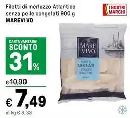 Iper La Grande Filetti di merluzzo Atlantico senza pelle congelati MAREVIVO offerta