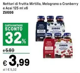 Iper La Grande Nettari di frutta Mirtillo, Melograno o Cranberry e Acai ZUEGG offerta