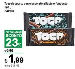Iper La Grande Togo ricoperto con cioccolato al latte o fondente PAVESI offerta