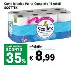 Iper La Grande Carta igienica Pulito Completo 16 rotoli SCOTTEX offerta