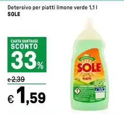 Iper La Grande Detersivo per piatti limone verde SOLE offerta