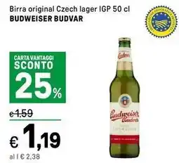Iper La Grande Birra original Czech lager IGP BUDWEISER BUDVAR offerta