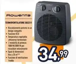 Iper La Grande Rowenta TERMOVENTILATORE S02211 offerta