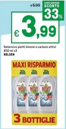 Iper La Grande Detersivo piatti limone o carboni attivi NELSEN offerta