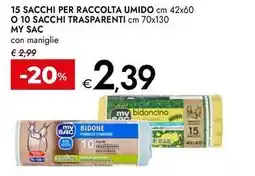 Bennet 15 sacchi per raccolta umido cm 42x60 o 10 sacchi trasparenti MY SAC offerta