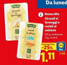Lidl Nonna Mia Girasoli ai formaggi o ravioli al salmone offerta